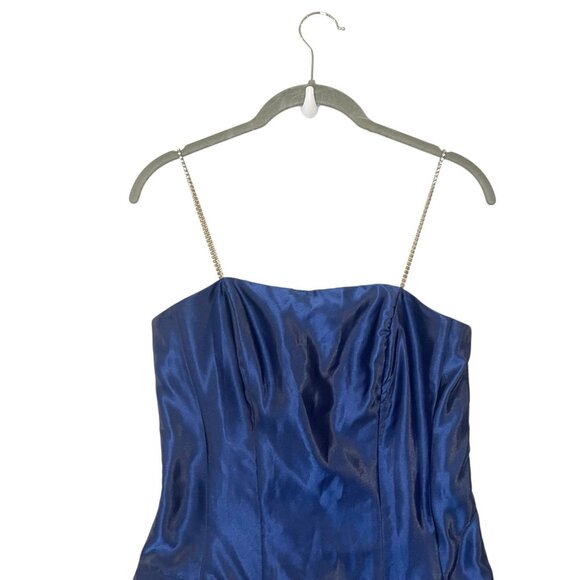 Jessica‎ McClintock Gunne Sax 90s Dress Blue Satin Ruched Strapless Rhinestone - Picture 4 of 10
